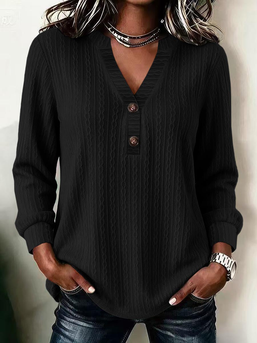 Rosella™ | Vintage Buttoned V Neck Top