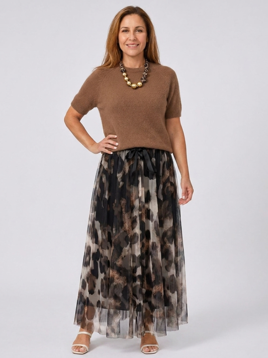 Velessa™ | Leopard Flowy Skirt and Sweater Set