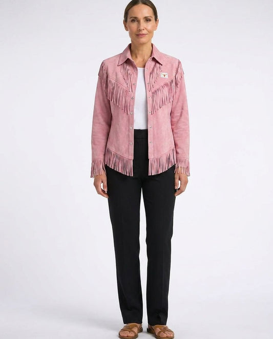 Kinsley │ Fringe Suede Button-Up Blouse