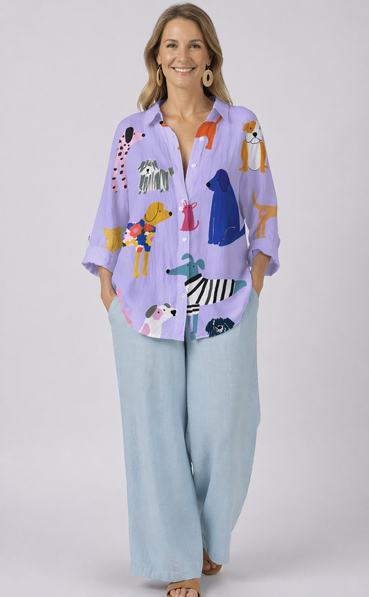 Lorissa™ | Playful Dogs Blouse