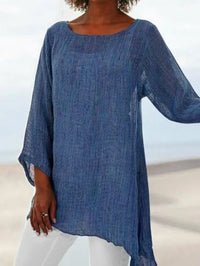 Glenys Top | Long Sleeve Round Neck Shirt with Asymmetrical Hem