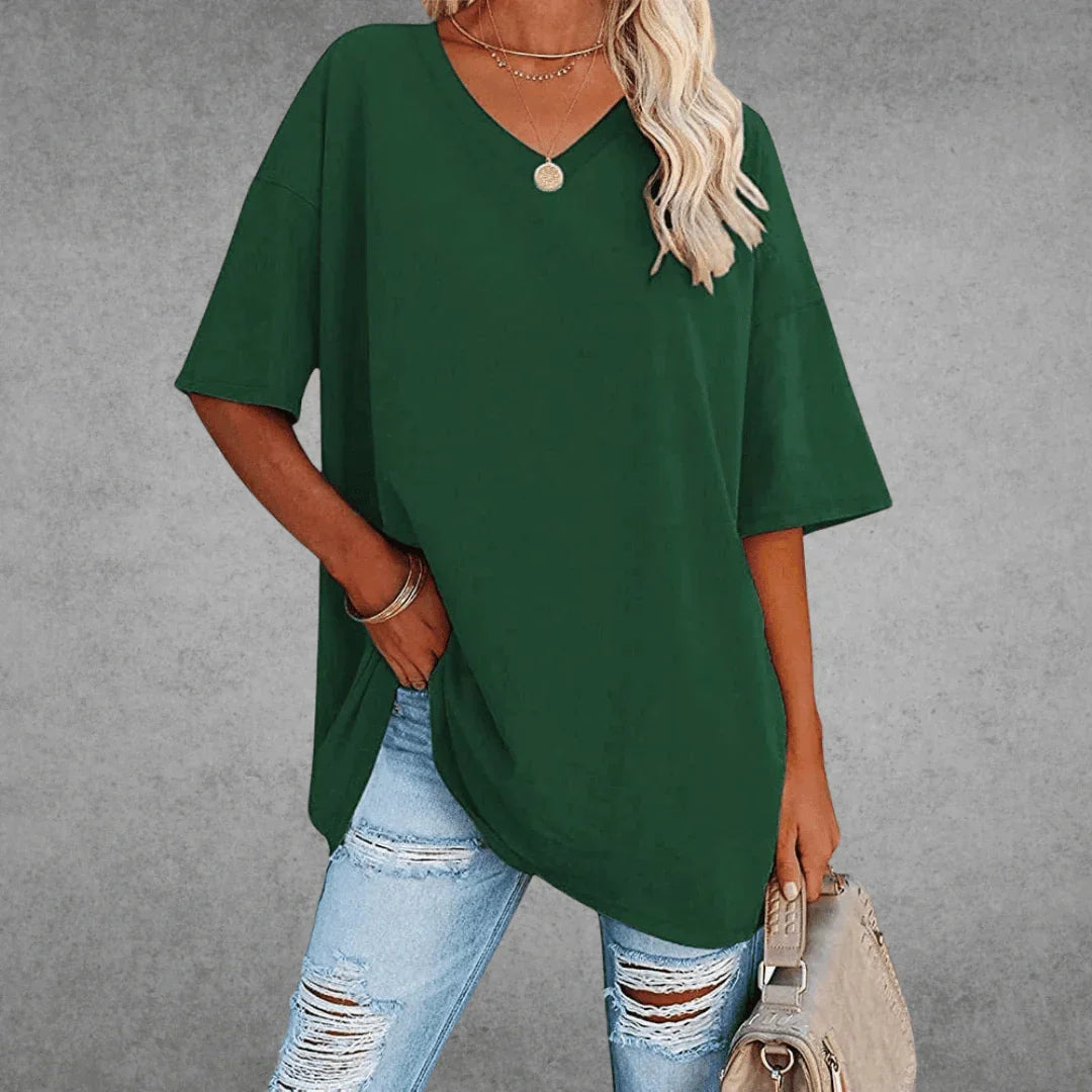 Nerissa Shirt | V-Neck Short Sleeve Cotton Blend T-Shirt
