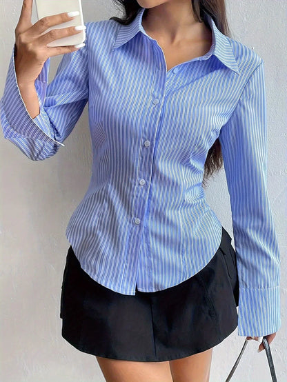 Odelina Shirt | Elegant Long Sleeve Polo with V-Neckline
