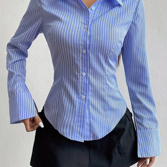 Odelina Shirt | Elegant Long Sleeve Polo with V-Neckline