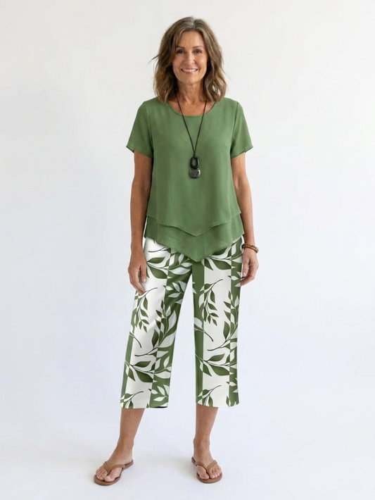 Arvessa™ | Casual Leaf Print Two Piece Set