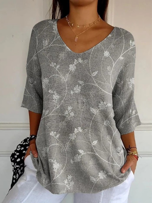 Women's Vintage Floral Art Casual Pullover Knit