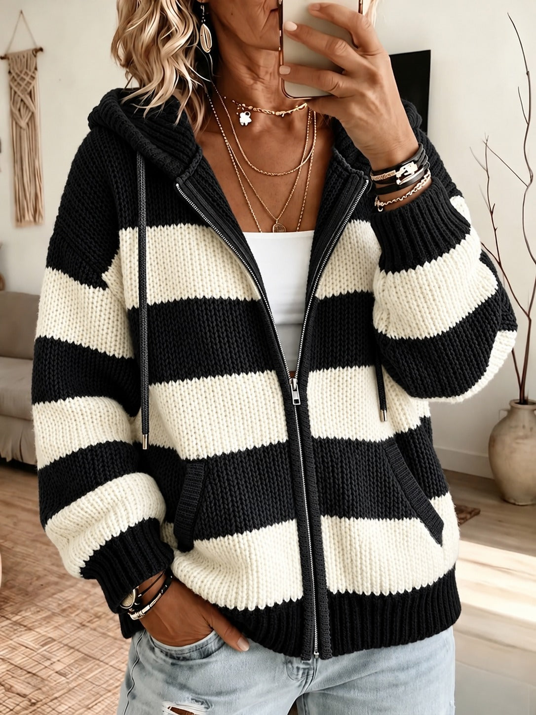 Virella™ | Retro Striped Oversized Knit Hoodie