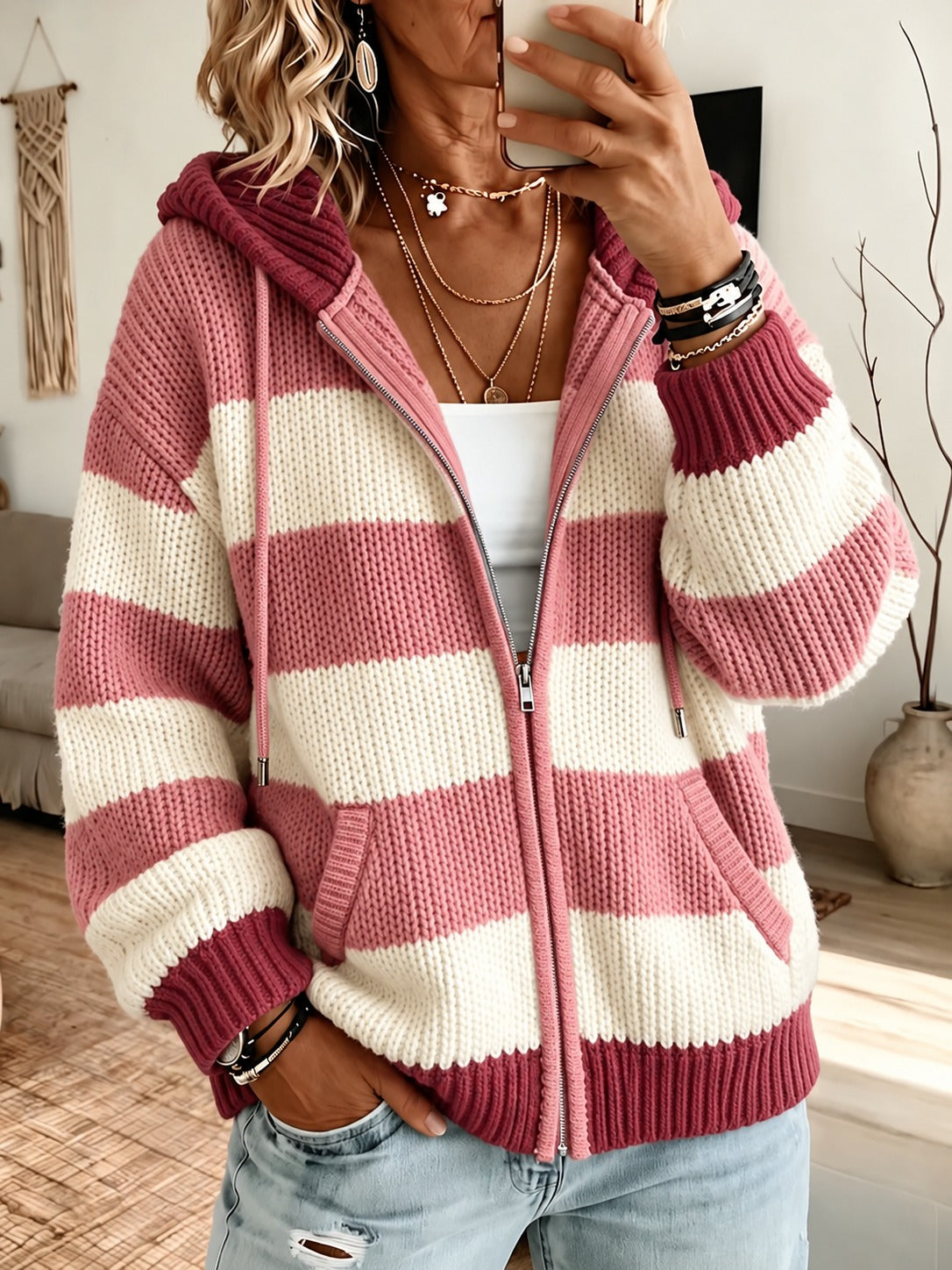Virella™ | Retro Striped Oversized Knit Hoodie