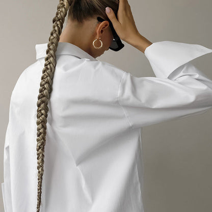 Women’s Oversized Shirt – Cotton Blend – Long Sleeve – Button-Up Relaxed Fit