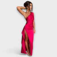 Asymmetrical Maxi Dress with Draping on One Arm