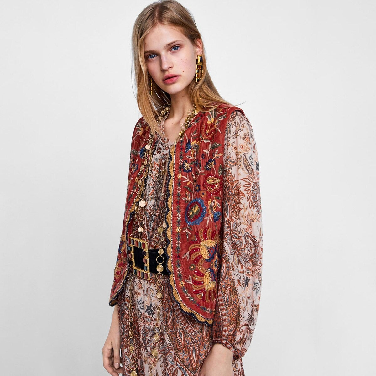 Velora™ | Floral Velvet Boho Waistcoat