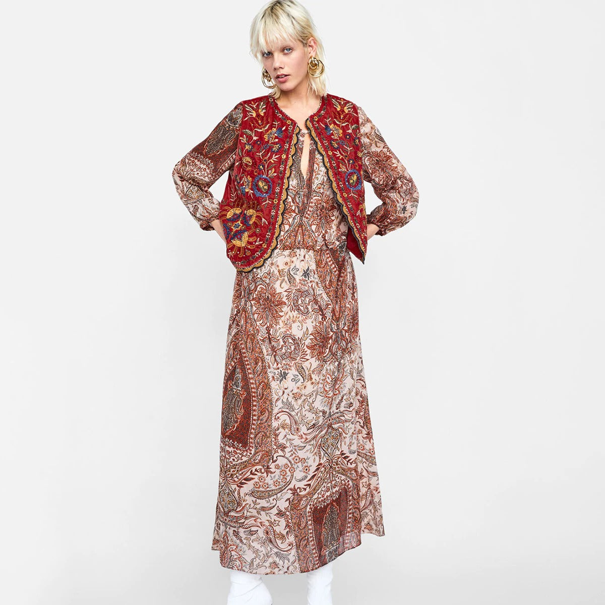 Velora™ | Floral Velvet Boho Waistcoat