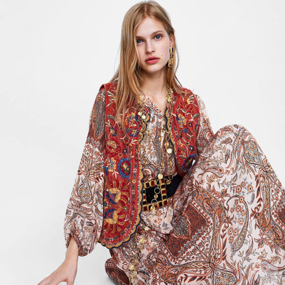 Velora™ | Floral Velvet Boho Waistcoat