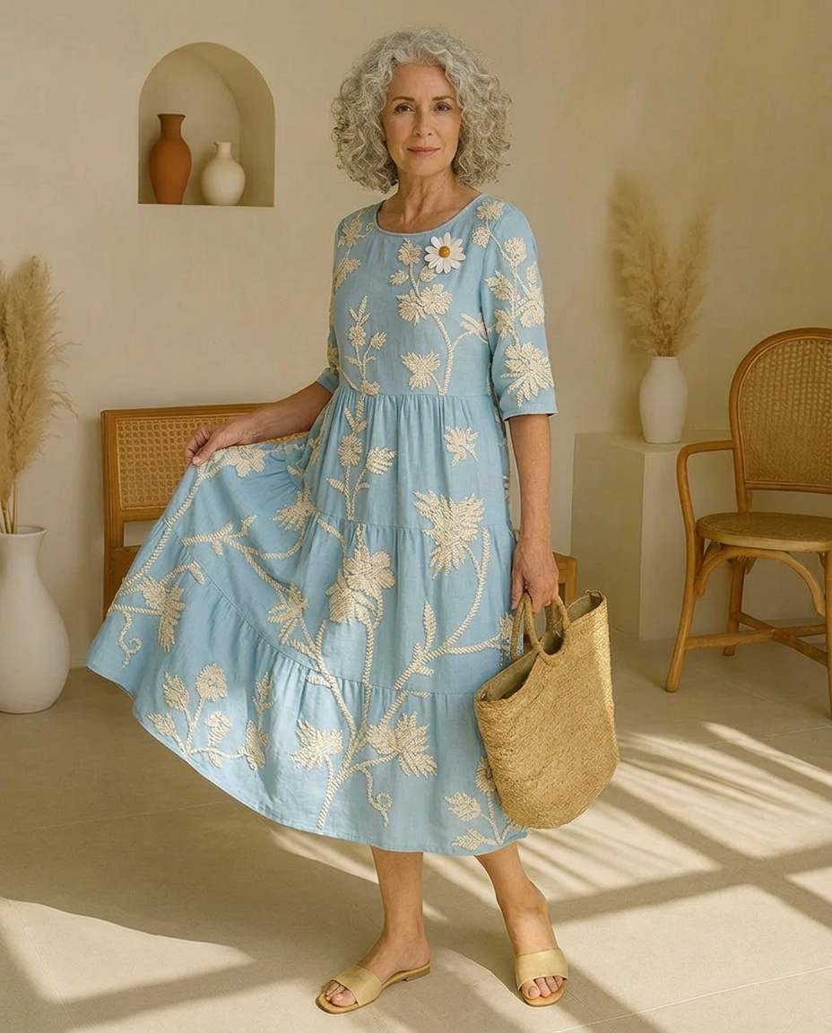 Kimberly | Plant & Flower Print Midi Dress