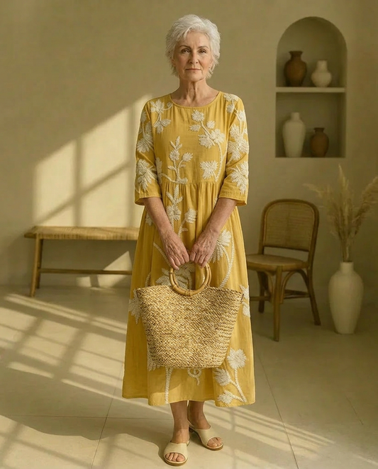 Yassy | Plant & Flower Print Midi Dress