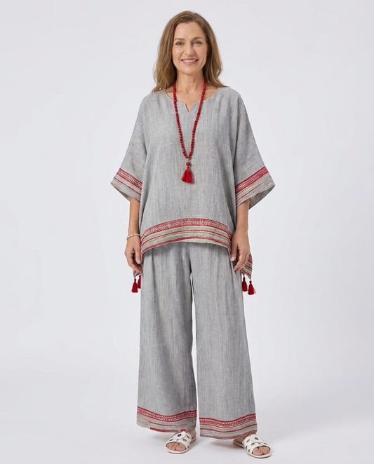 Daelric | Sophisticated Asymmetrical Blouse & Ethnic Wide-Leg Pants