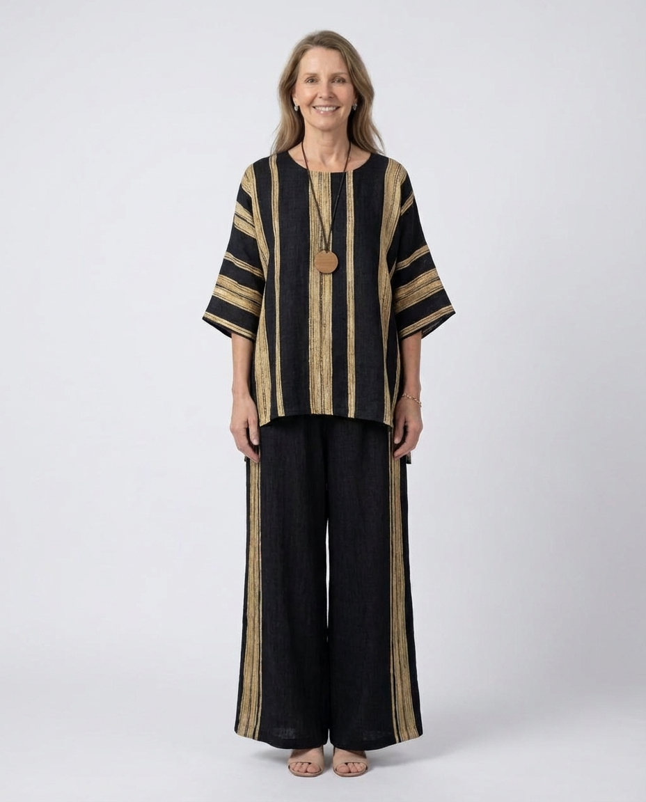 Calden | Comfortable Oversized Striped Top & Relaxed Linen Pants