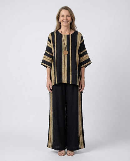Calden | Comfortable Oversized Striped Top & Relaxed Linen Pants