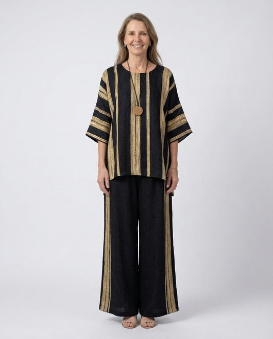 Calden | Comfortable Oversized Striped Top & Relaxed Linen Pants