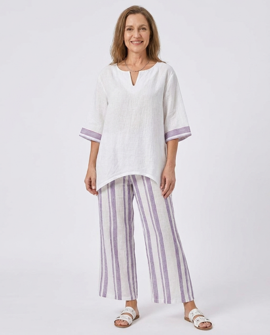Luxmere | Comfortable Relaxed Blouse & Striped Bamboo Pants