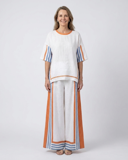 Thorneil | Comfortable Wide-Leg Striped Pants & Linen Top
