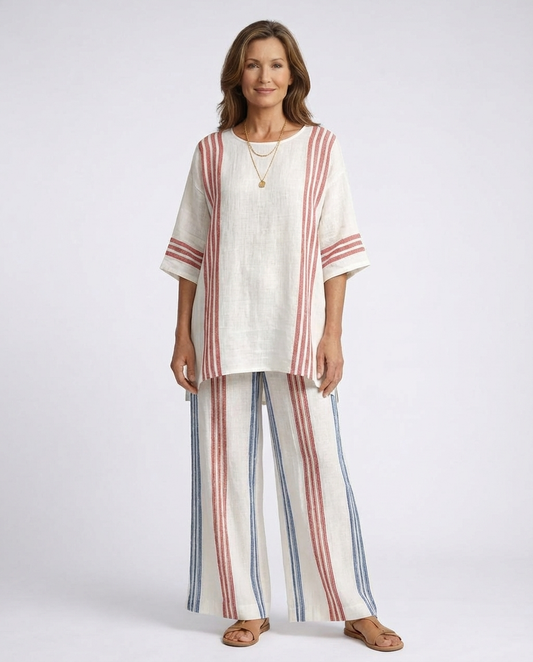 Solvane | Sophisticated Multicolor Striped Top & Mediterranean Pants