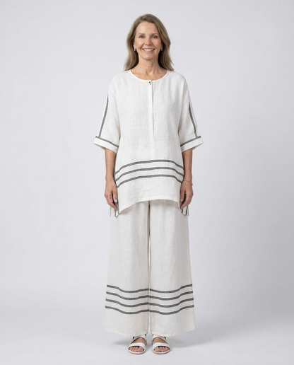 Wynric | Sophisticated Striped Asymmetrical Top & Bold Pants