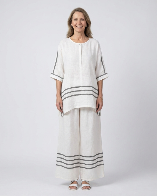 Wynric | Sophisticated Striped Asymmetrical Top & Bold Pants