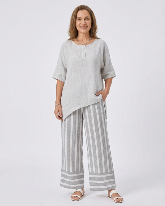 Talvora | Elegant Asymmetrical Blouse & Striped Pants