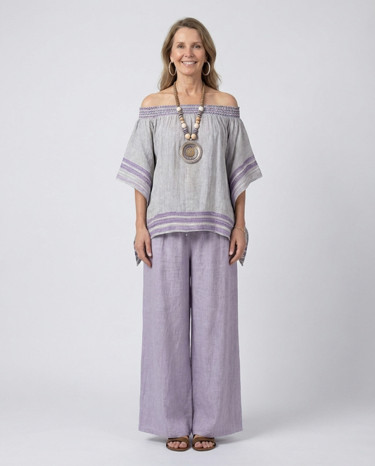 Zandrel | Elegant Off-Shoulder Top & Wide-Leg Striped Pants