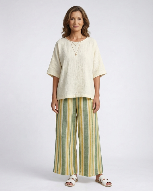 Ellowyn | Sophisticated Top & Striped Linen Pants