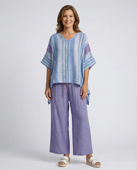 Zellora | Elegant Lavender & Sky Blue Top & Linen Pants