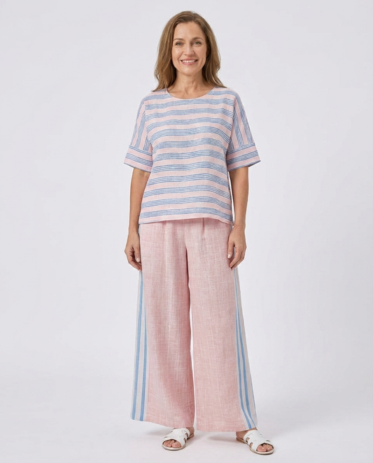 Virella | Elegant Pink-Blue Linen Blouse & Soft Pants