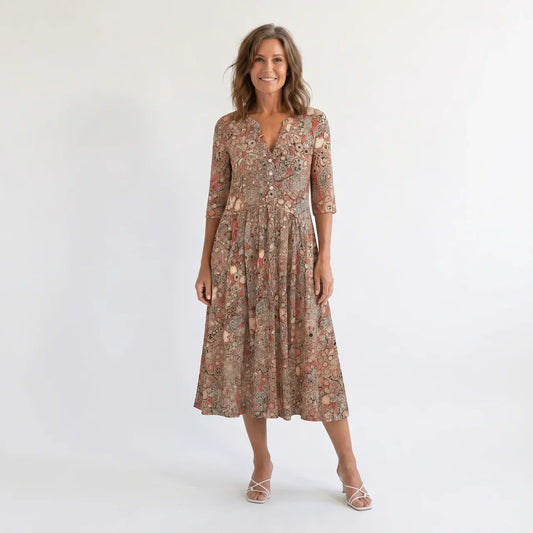 Harlow | Graceful V-Neck Elegance Midi Dress