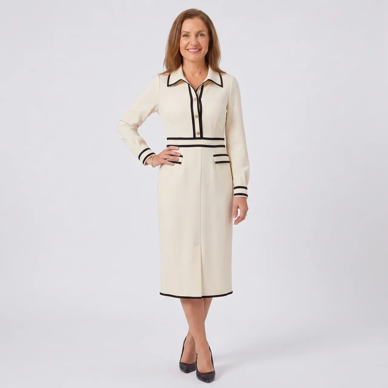 Aderyn | Tailored Midi Dress With Button Details