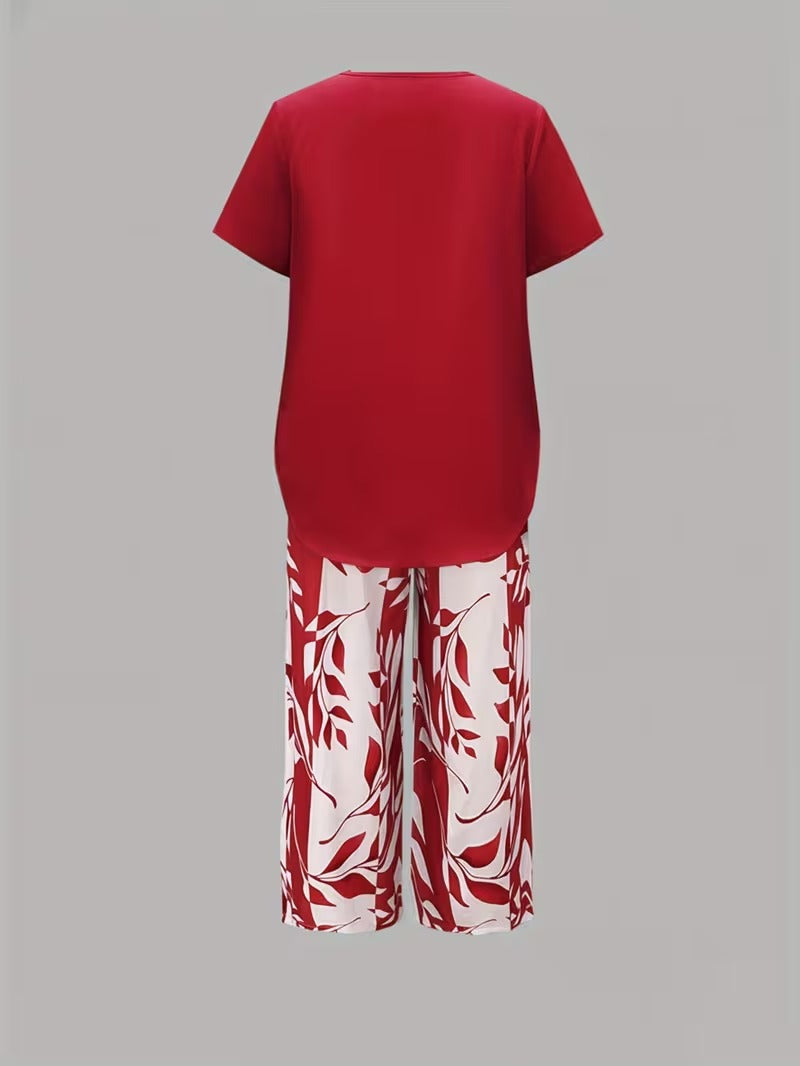 Arvessa™ - Casual Leaf Print Two-Piece Set