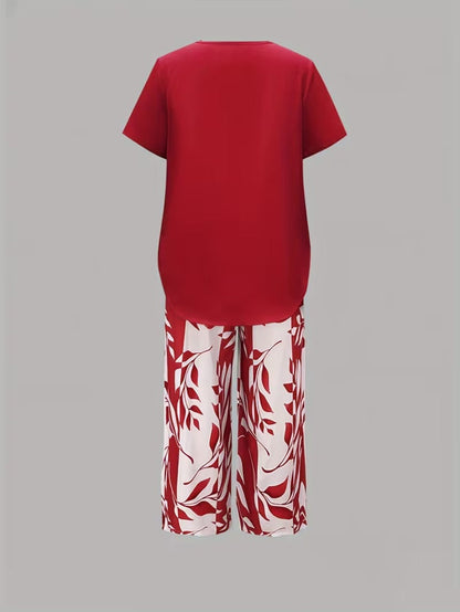 Arvessa™ - Casual Leaf Print Two-Piece Set