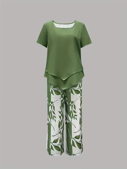 Arvessa™ - Casual Leaf Print Two-Piece Set