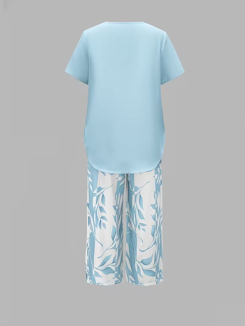 Arvessa™ - Casual Leaf Print Two-Piece Set
