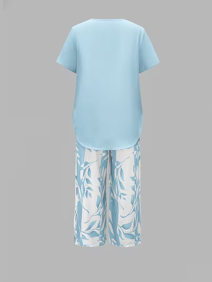 Arvessa™ - Casual Leaf Print Two-Piece Set