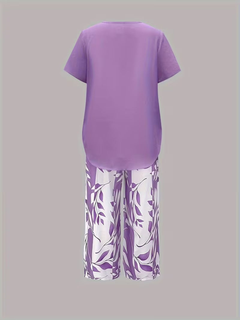 Arvessa™ - Casual Leaf Print Two-Piece Set