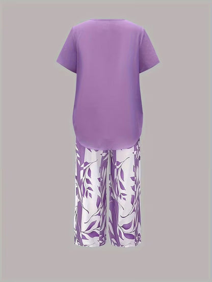 Arvessa™ - Casual Leaf Print Two-Piece Set