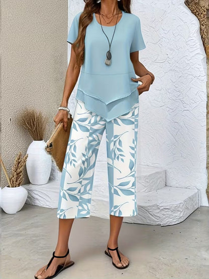 Arvessa™ - Casual Leaf Print Two-Piece Set