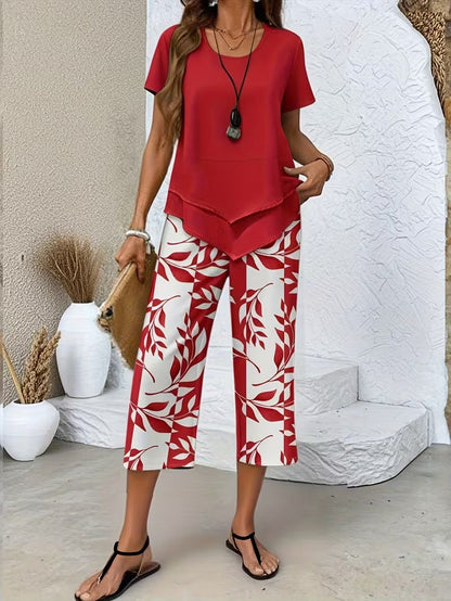 Arvessa™ - Casual Leaf Print Two-Piece Set