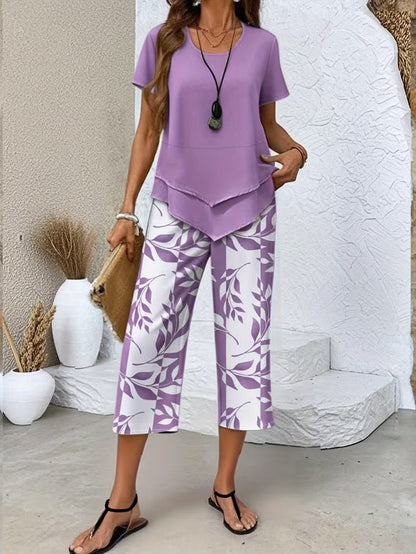 Arvessa™ - Casual Leaf Print Two-Piece Set