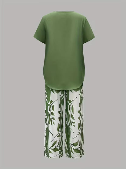 Arvessa™ - Casual Leaf Print Two-Piece Set