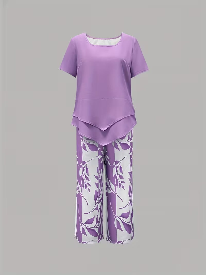 Arvessa™ - Casual Leaf Print Two-Piece Set