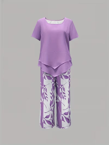 Arvessa™ - Casual Leaf Print Two-Piece Set