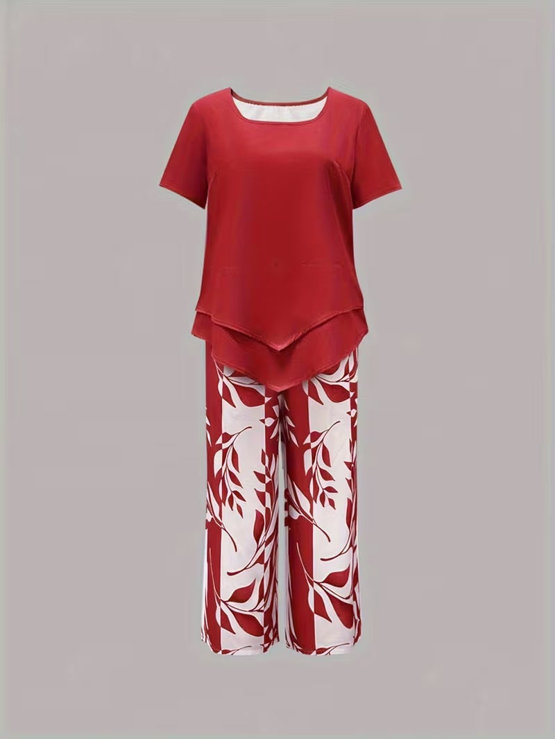 Arvessa™ - Casual Leaf Print Two-Piece Set