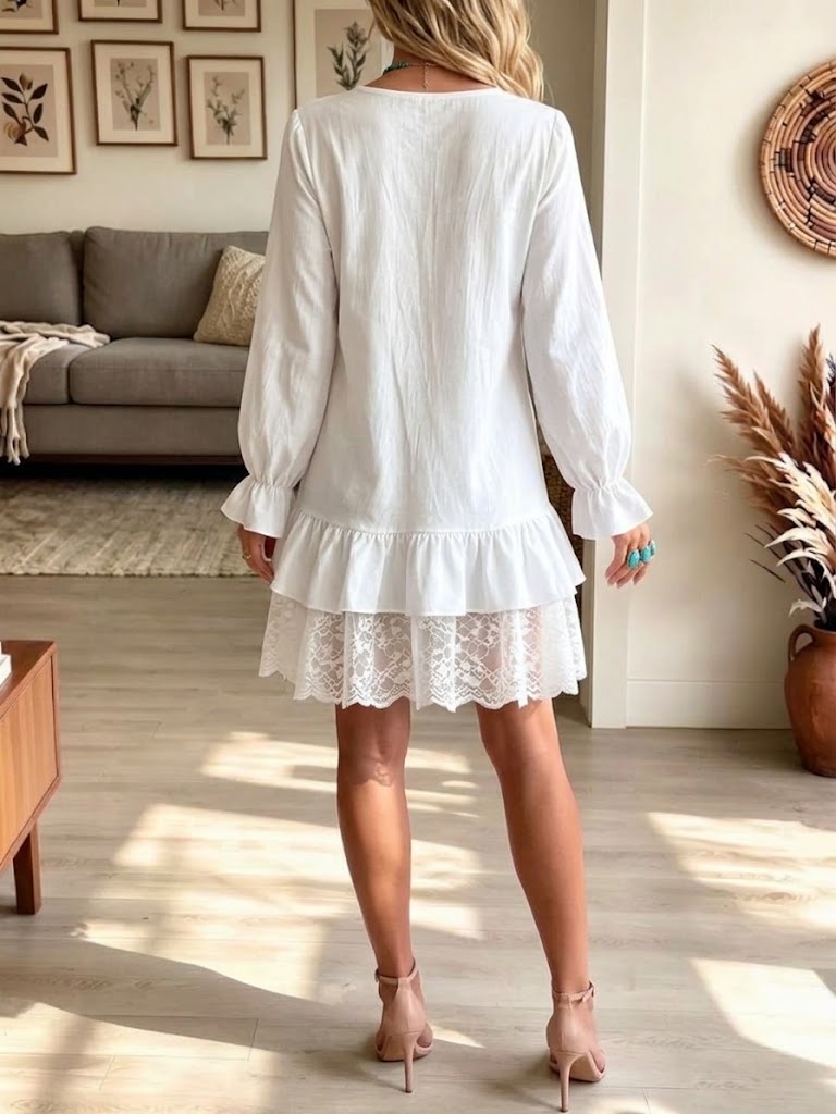 Meloria™ | Elegant Ruffle Hem Lace Dress